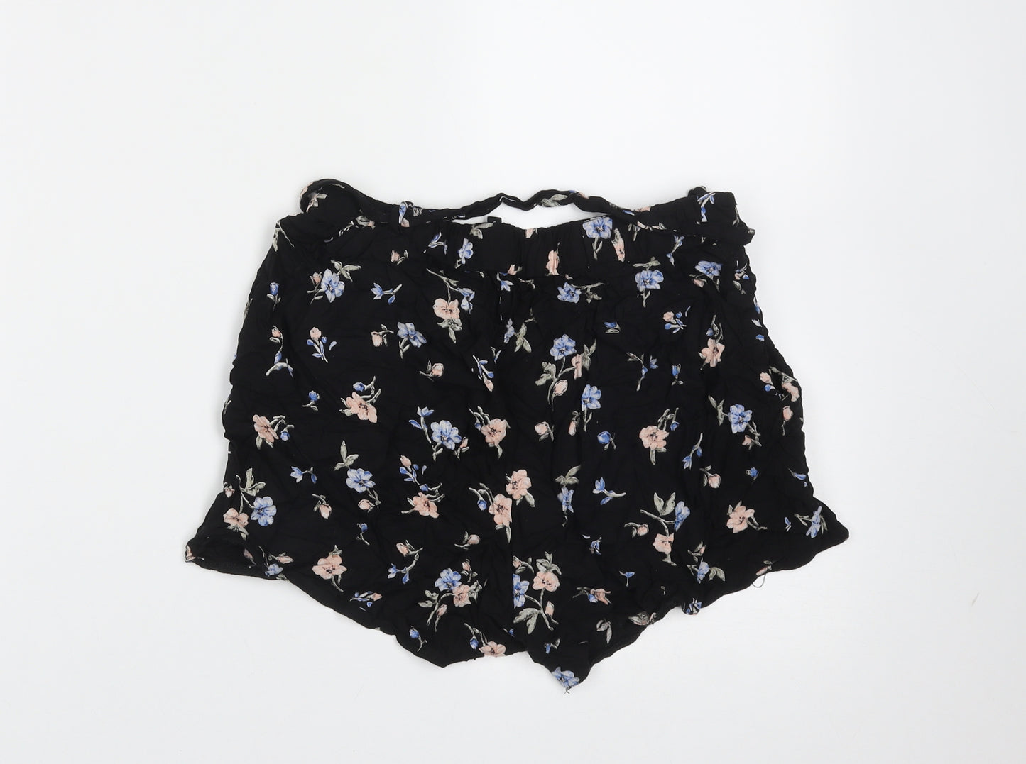New Look Womens Black Floral Viscose Hot Pants Shorts Size 8  Regular