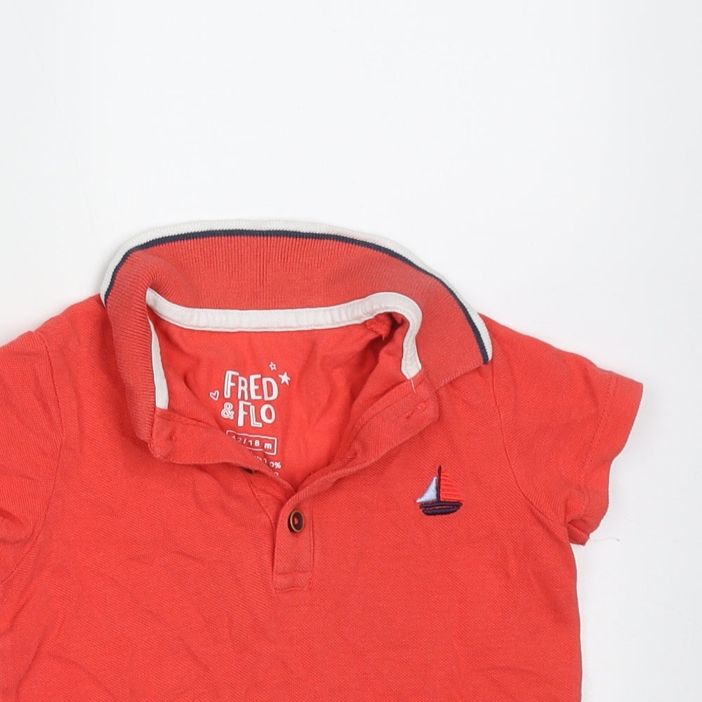 fred & Flo Baby Orange  Cotton Basic Polo Size 12-18 Months Collared