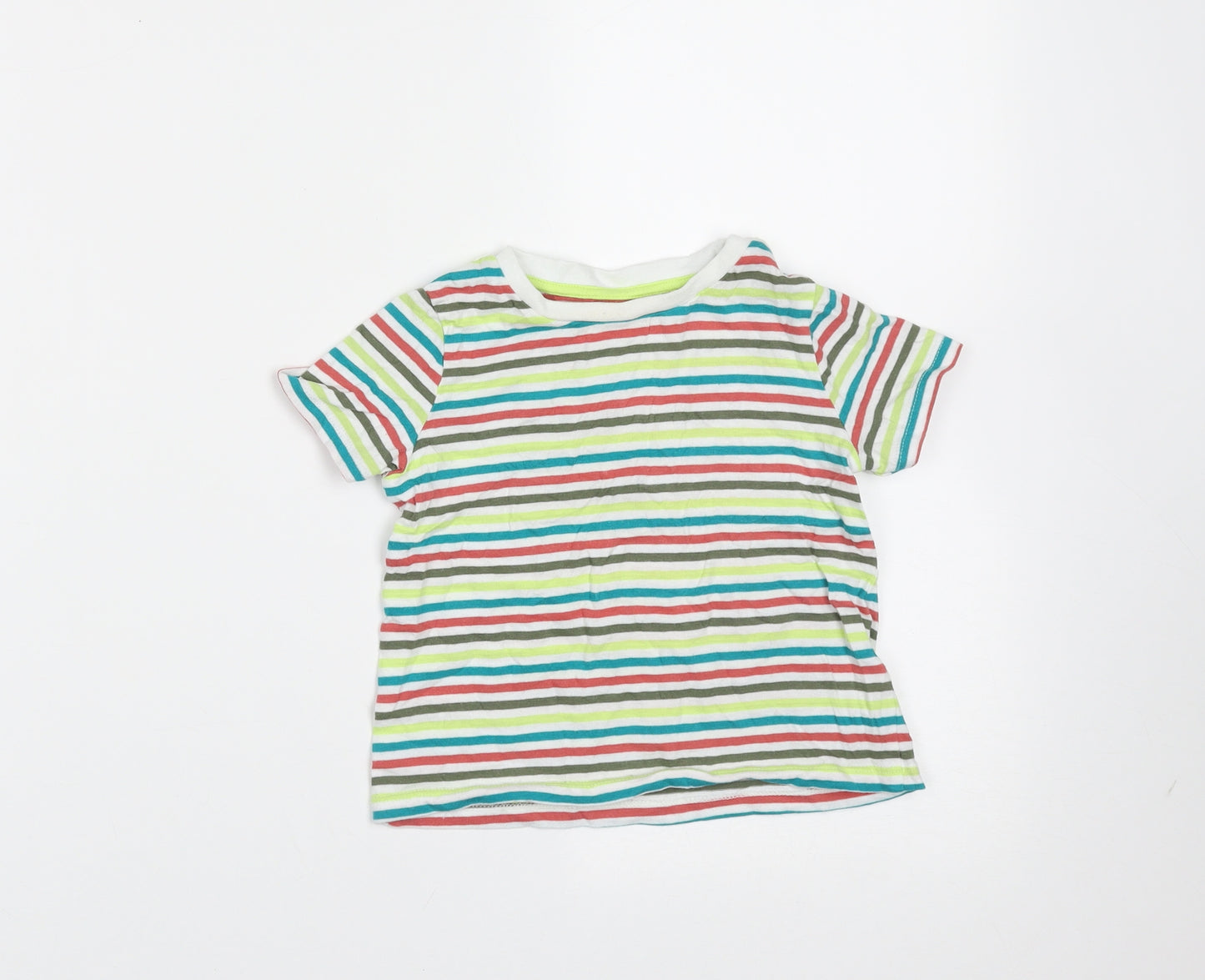 F&F Boys Multicoloured Striped Cotton Basic T-Shirt Size 12-18 Months Round Neck