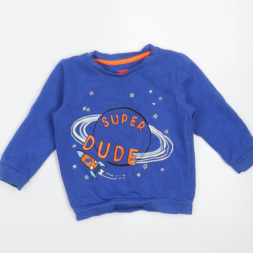 F&F Boys Blue  Cotton Pullover Jumper Size 12-18 Months   - super dude