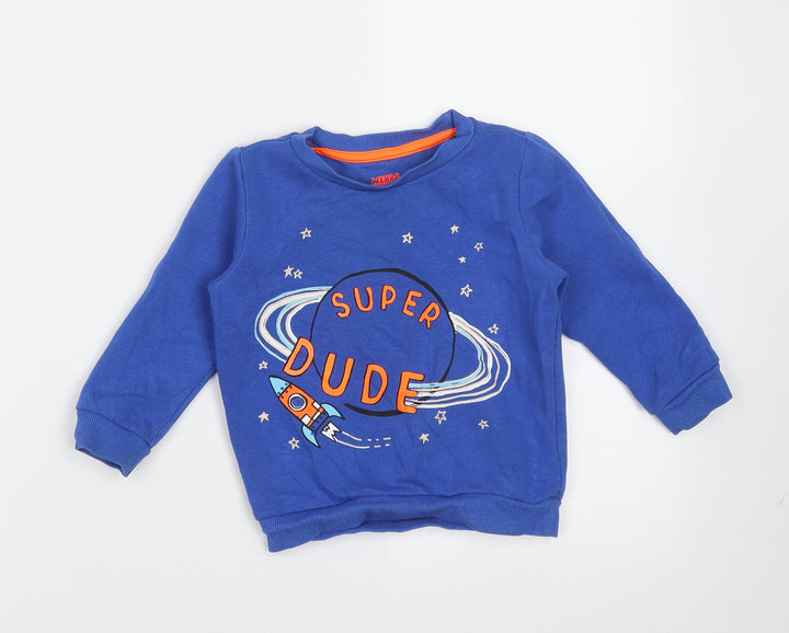 F&F Boys Blue  Cotton Pullover Jumper Size 12-18 Months   - super dude