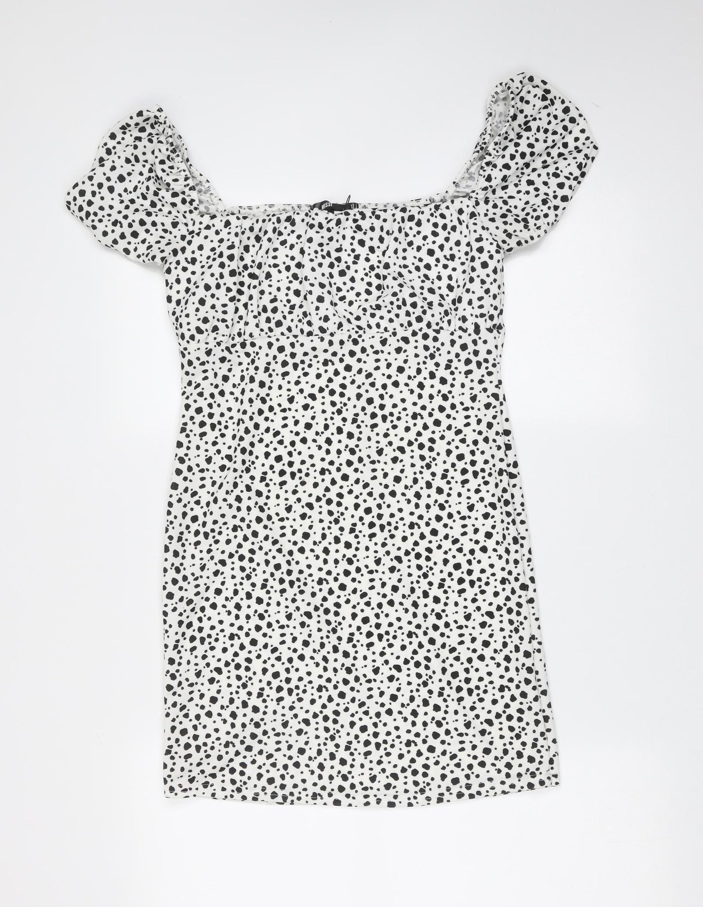 Missguided Womens White Animal Print Polyester Mini  Size 12  Round Neck  - spotted