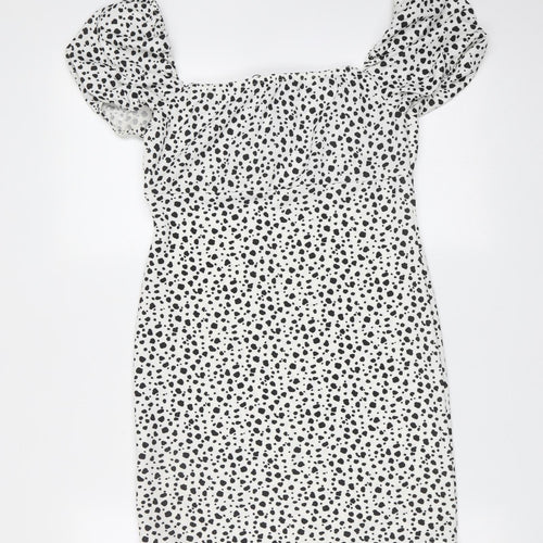 Missguided Womens White Animal Print Polyester Mini  Size 12  Round Neck  - spotted