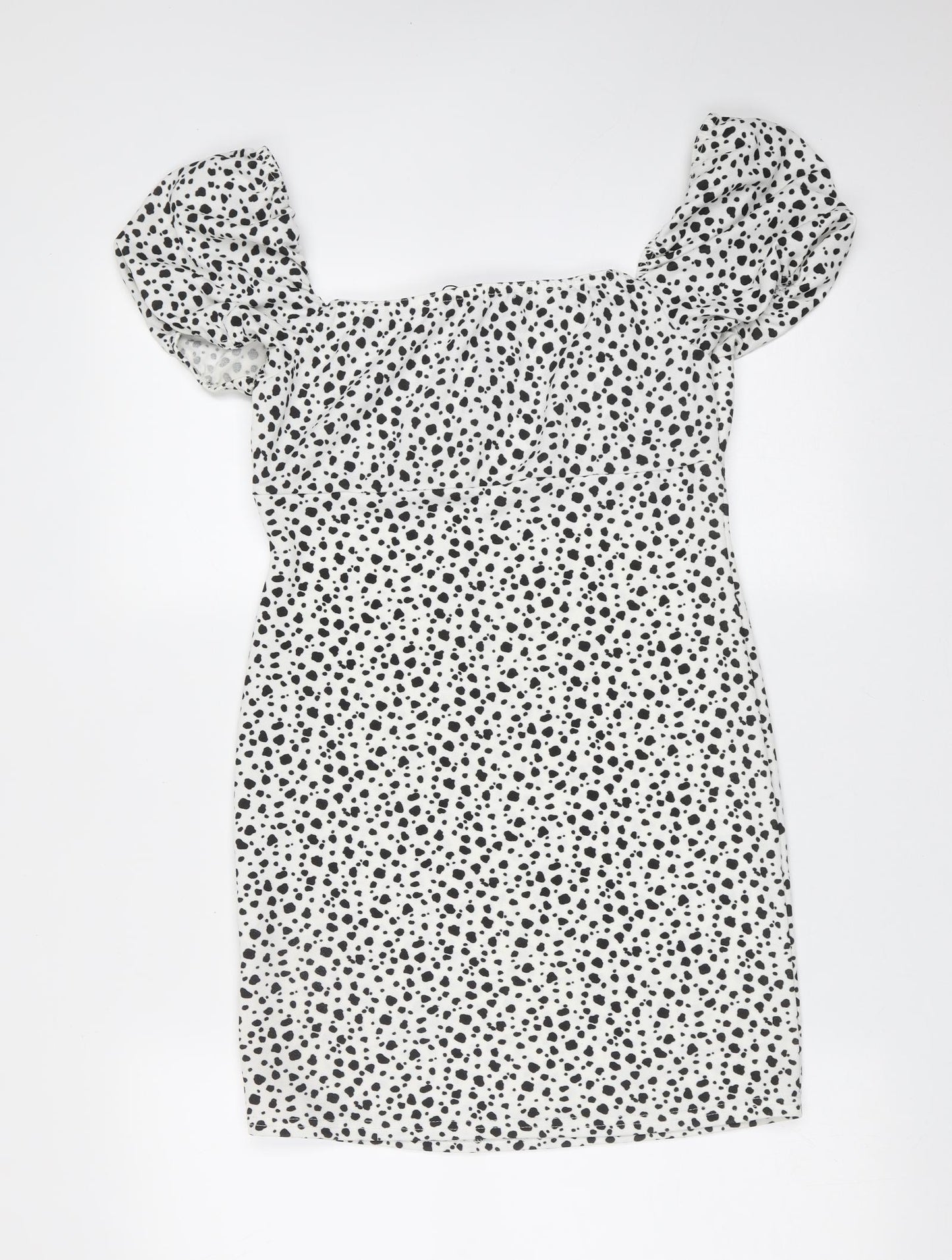 Missguided Womens White Animal Print Polyester Mini  Size 12  Round Neck  - spotted