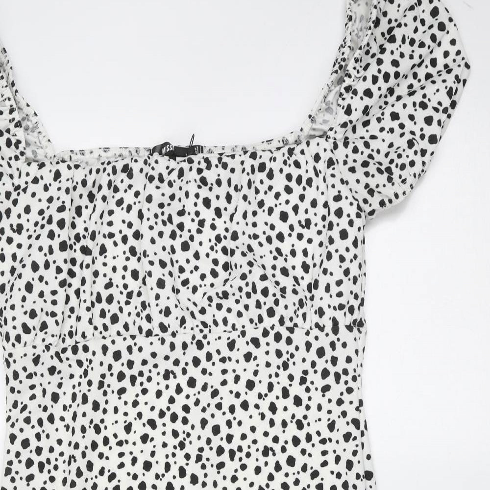 Missguided Womens White Animal Print Polyester Mini  Size 12  Round Neck  - spotted
