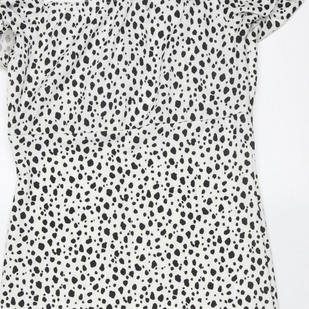 Missguided Womens White Animal Print Polyester Mini  Size 12  Round Neck  - spotted
