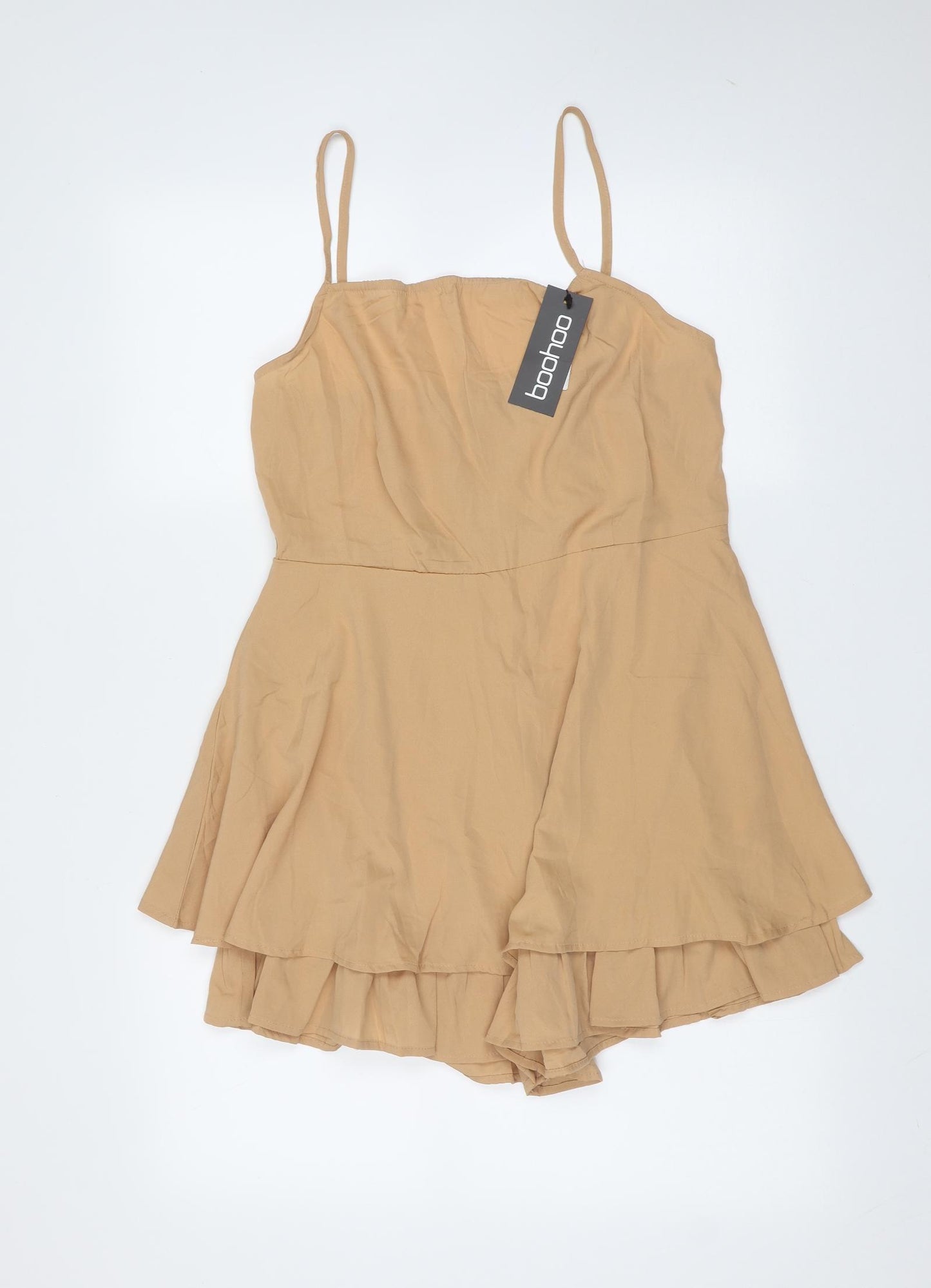 Boohoo Womens Beige  Polyester Camisole Blouse Size 14 Square Neck