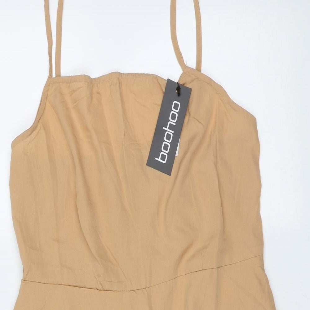 Boohoo Womens Beige  Polyester Camisole Blouse Size 14 Square Neck