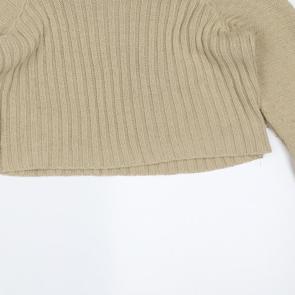 PRETTYLITTLETHING Womens Beige Round Neck Striped Acrylic Pullover Jumper Size M   - cropped
