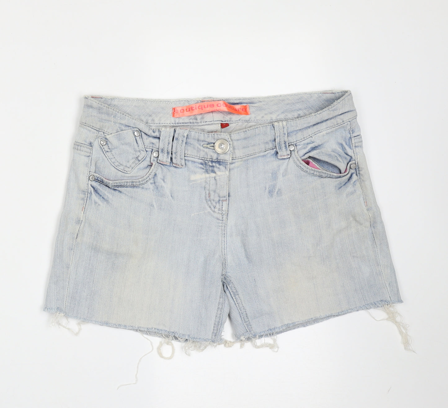 boutique couture Womens Blue  Cotton Hot Pants Shorts Size 14  Regular Zip - distressed
