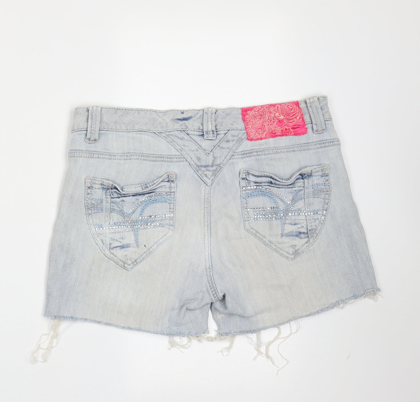 boutique couture Womens Blue  Cotton Hot Pants Shorts Size 14  Regular Zip - distressed