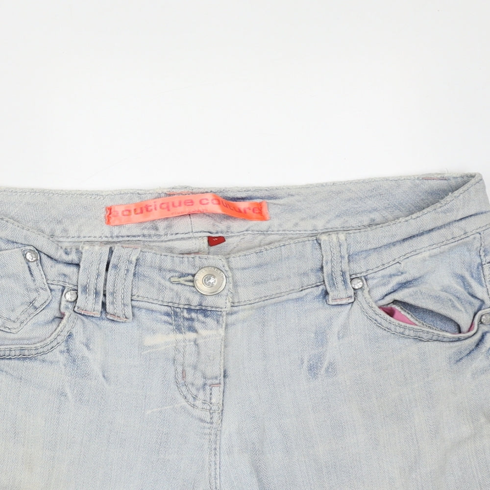 boutique couture Womens Blue  Cotton Hot Pants Shorts Size 14  Regular Zip - distressed