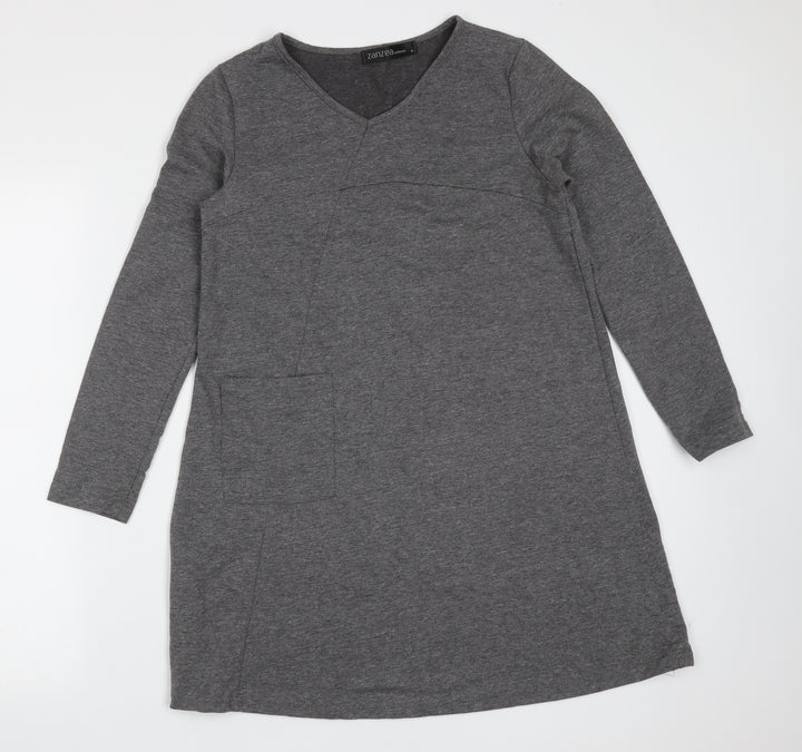 Zanzea Womens Grey  Cotton Blend Shift  Size S  V-Neck