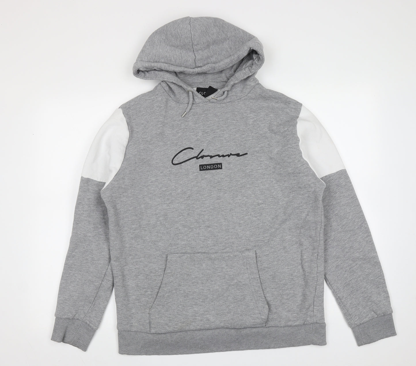 closure Mens Grey  Polyester Pullover Hoodie Size L
