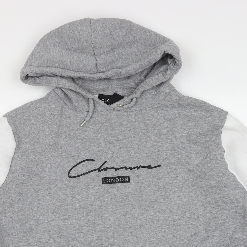closure Mens Grey  Polyester Pullover Hoodie Size L