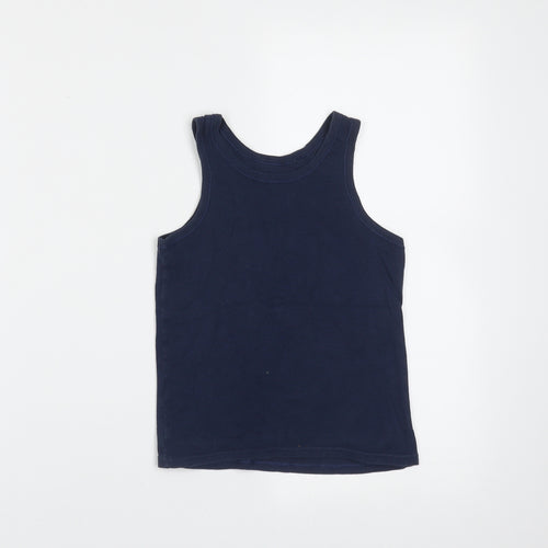 Marks and Spencer Boys Blue  Cotton Basic Tank Size 5-6 Years Round Neck