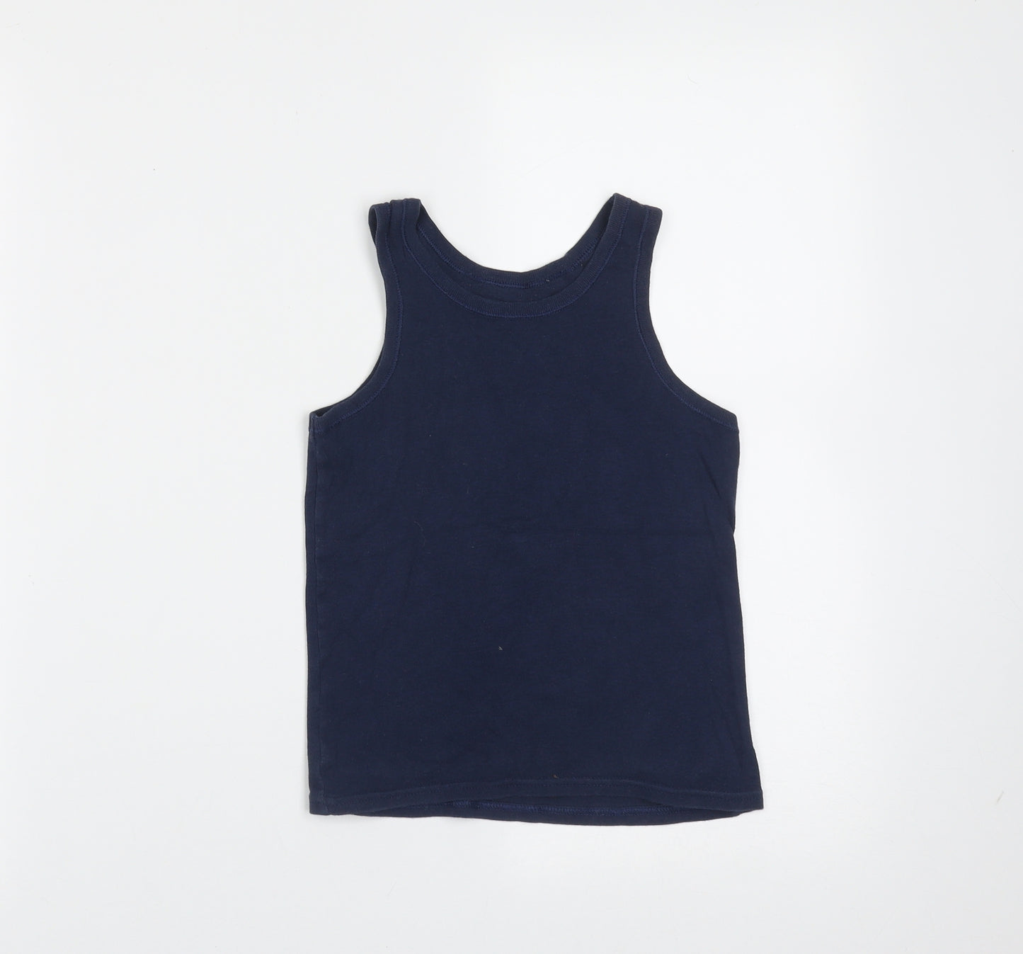 Marks and Spencer Boys Blue  Cotton Basic Tank Size 5-6 Years Round Neck
