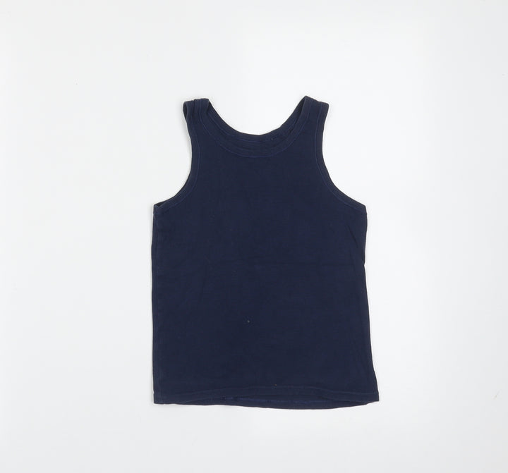 Marks and Spencer Boys Blue  Cotton Basic Tank Size 5-6 Years Round Neck