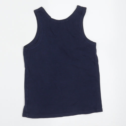 Marks and Spencer Boys Blue  Cotton Basic Tank Size 5-6 Years Round Neck