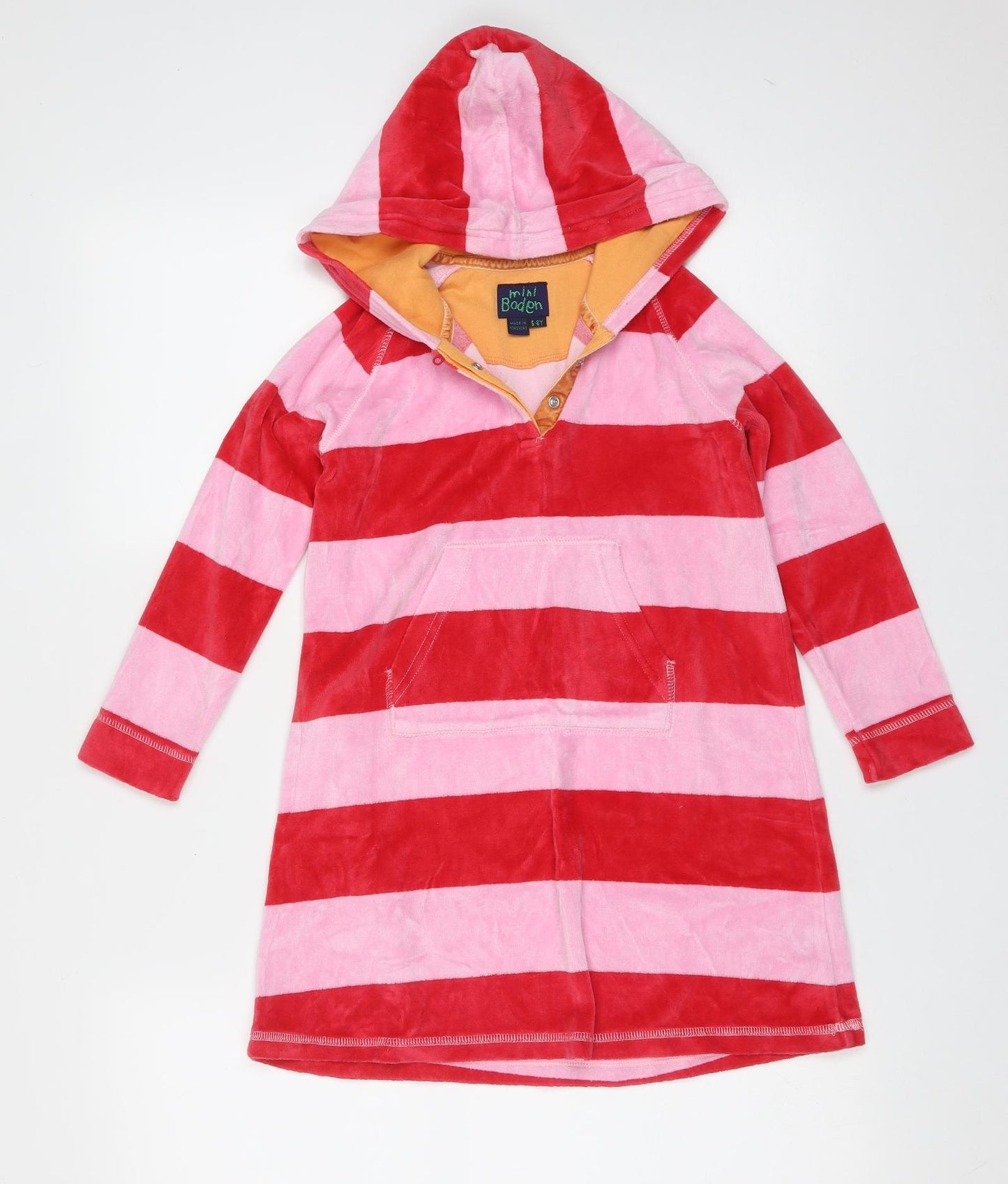 Mini Boden Girls Pink Striped Polyester Jumper Dress  Size 5-6 Years  Round Neck  - hooded