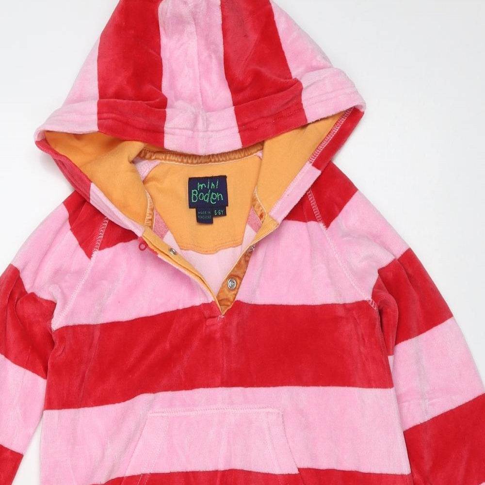 Mini Boden Girls Pink Striped Polyester Jumper Dress  Size 5-6 Years  Round Neck  - hooded