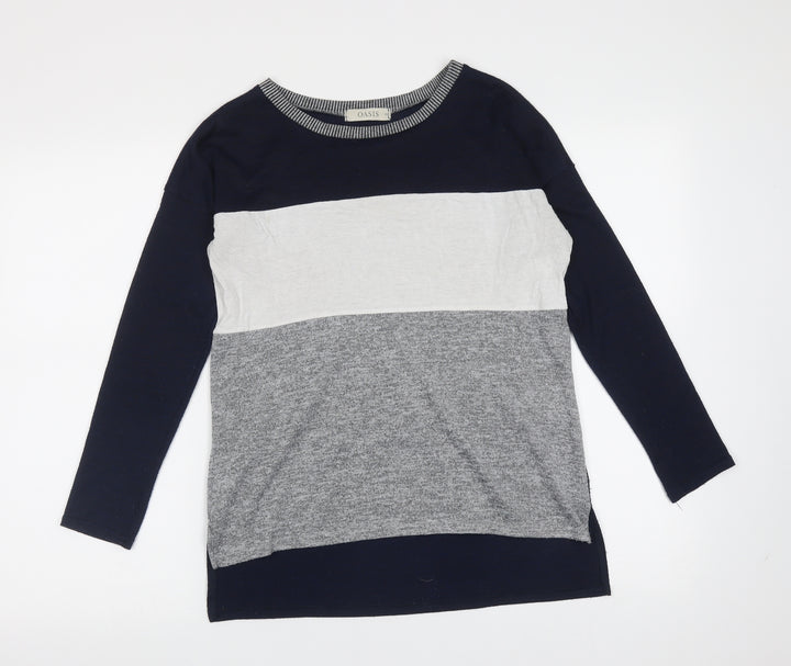 Oasis Womens Blue Round Neck  Polyester Pullover Jumper Size XS