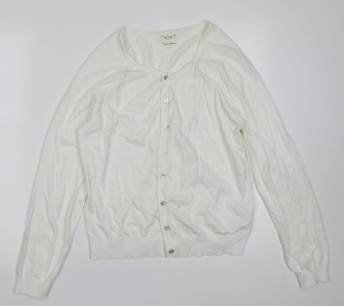 NEXT Womens White Round Neck  Cotton Cardigan Jumper Size 18