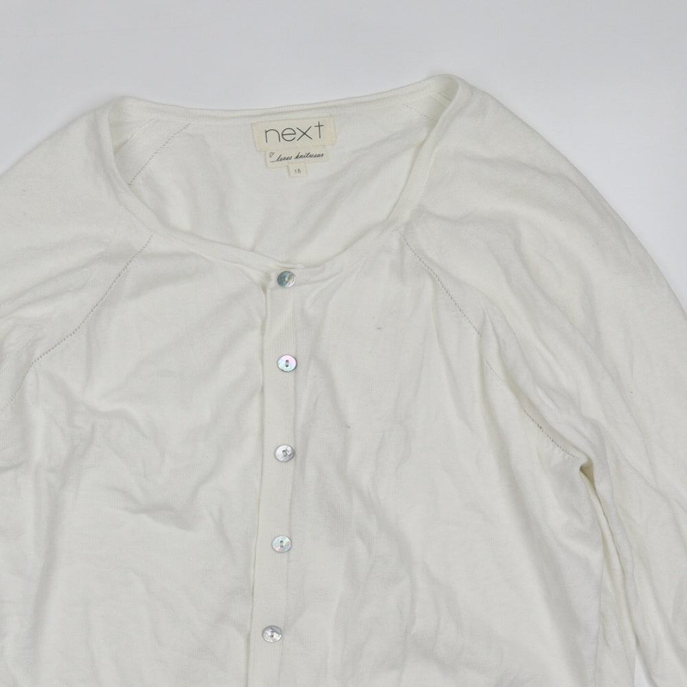 NEXT Womens White Round Neck  Cotton Cardigan Jumper Size 18