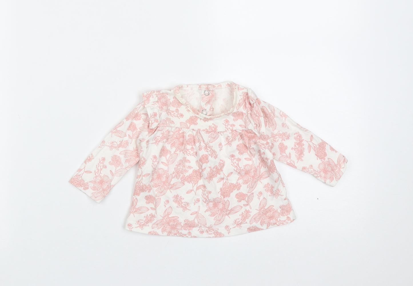 TU Girls White Floral Cotton Basic T-Shirt Size 0-3 Months Round Neck