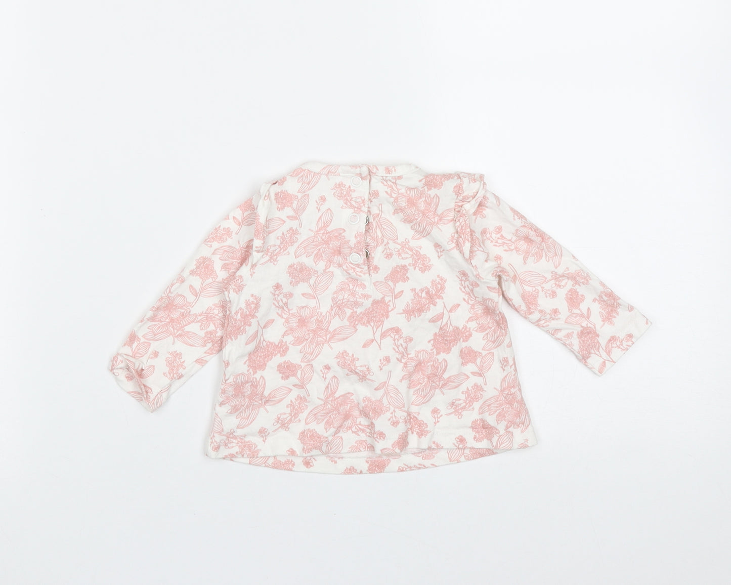 TU Girls White Floral Cotton Basic T-Shirt Size 0-3 Months Round Neck