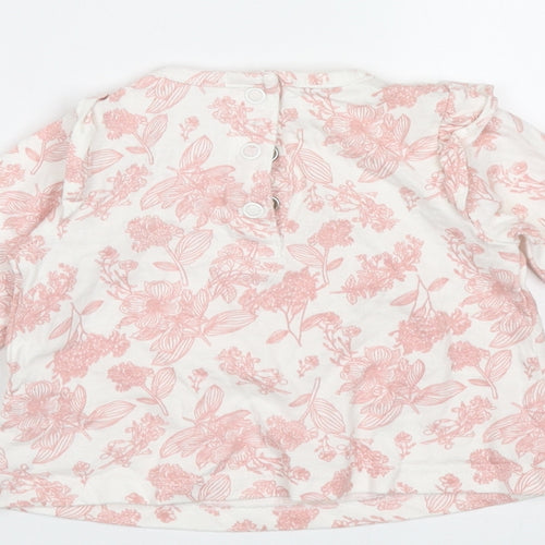 TU Girls White Floral Cotton Basic T-Shirt Size 0-3 Months Round Neck