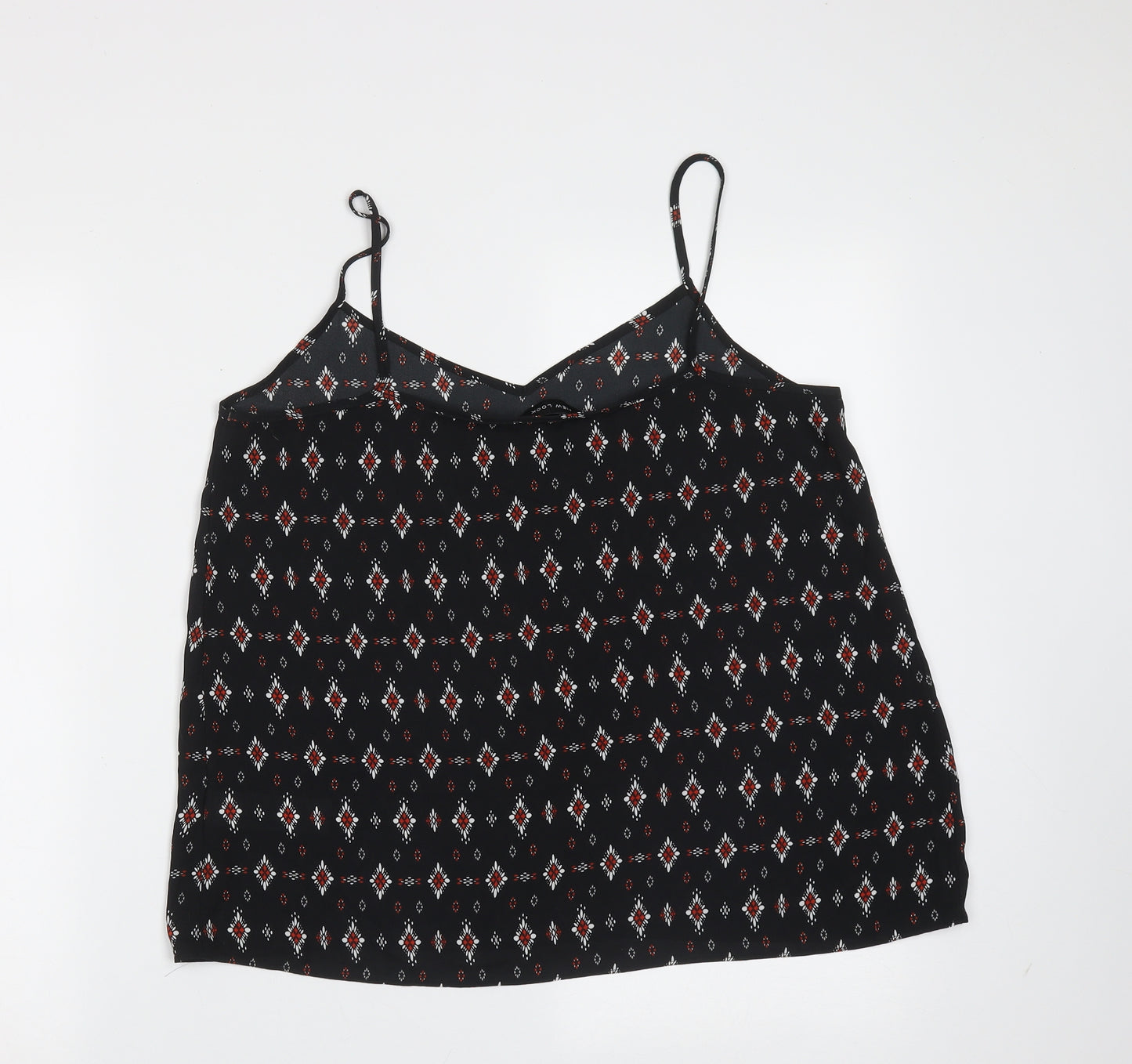 New Look Womens Black Geometric Polyester Camisole Blouse Size 12 V-Neck