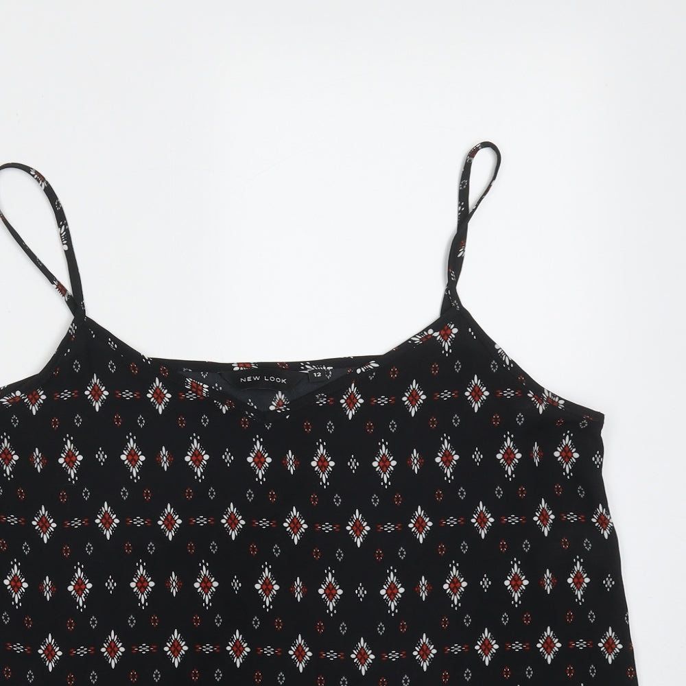 New Look Womens Black Geometric Polyester Camisole Blouse Size 12 V-Neck
