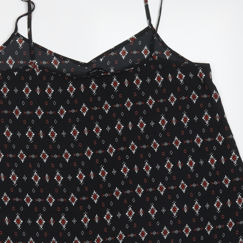 New Look Womens Black Geometric Polyester Camisole Blouse Size 12 V-Neck