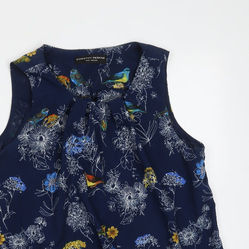 Dorothy Perkins Womens Blue Floral Polyester Basic Blouse Size 12 Round Neck