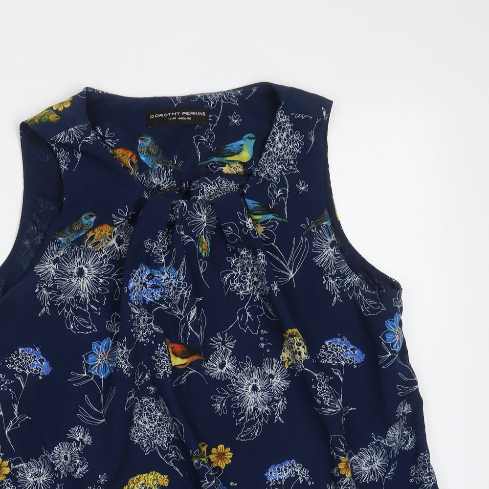 Dorothy Perkins Womens Blue Floral Polyester Basic Blouse Size 12 Round Neck
