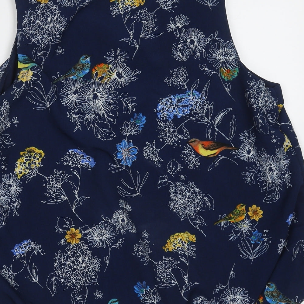 Dorothy Perkins Womens Blue Floral Polyester Basic Blouse Size 12 Round Neck
