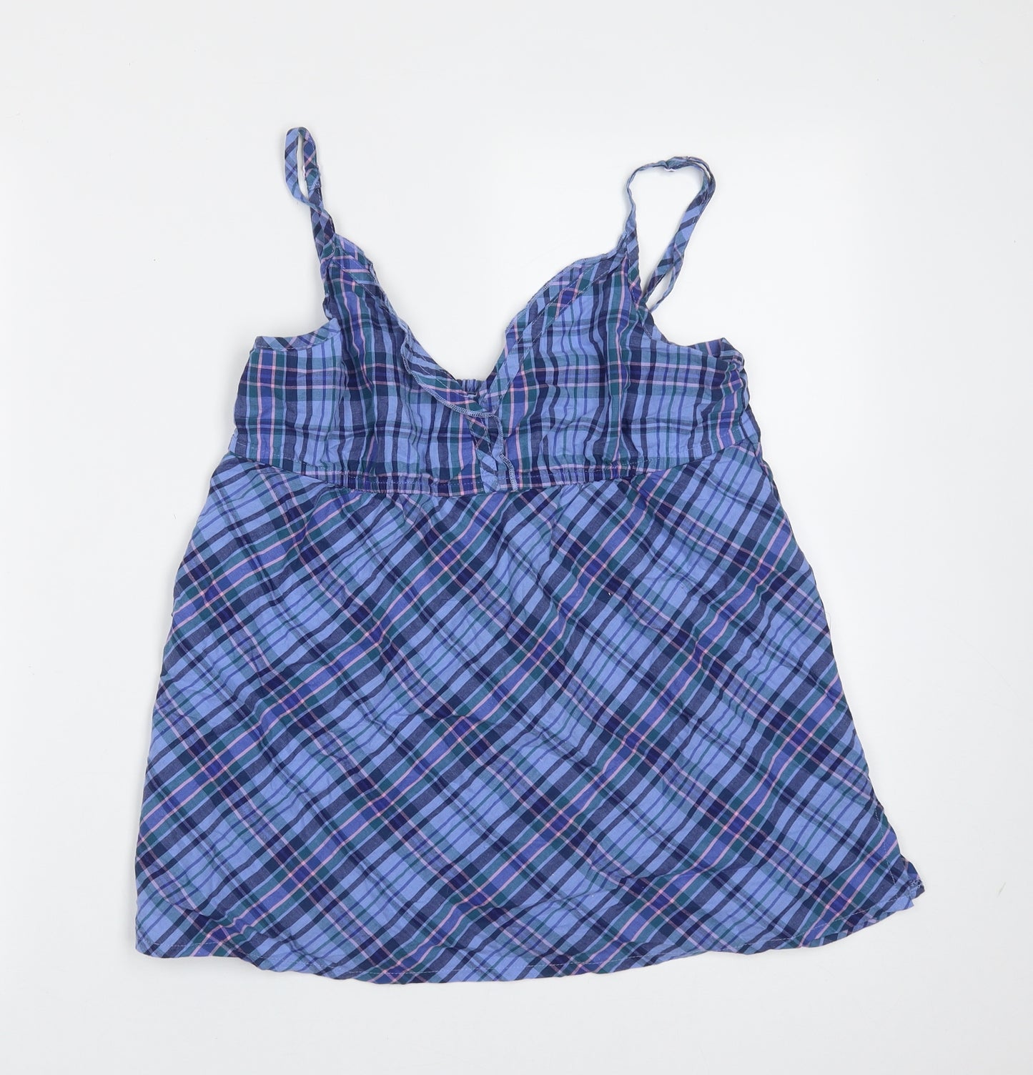La Redoute  Womens Blue Plaid Cotton Camisole Blouse Size 12 V-Neck