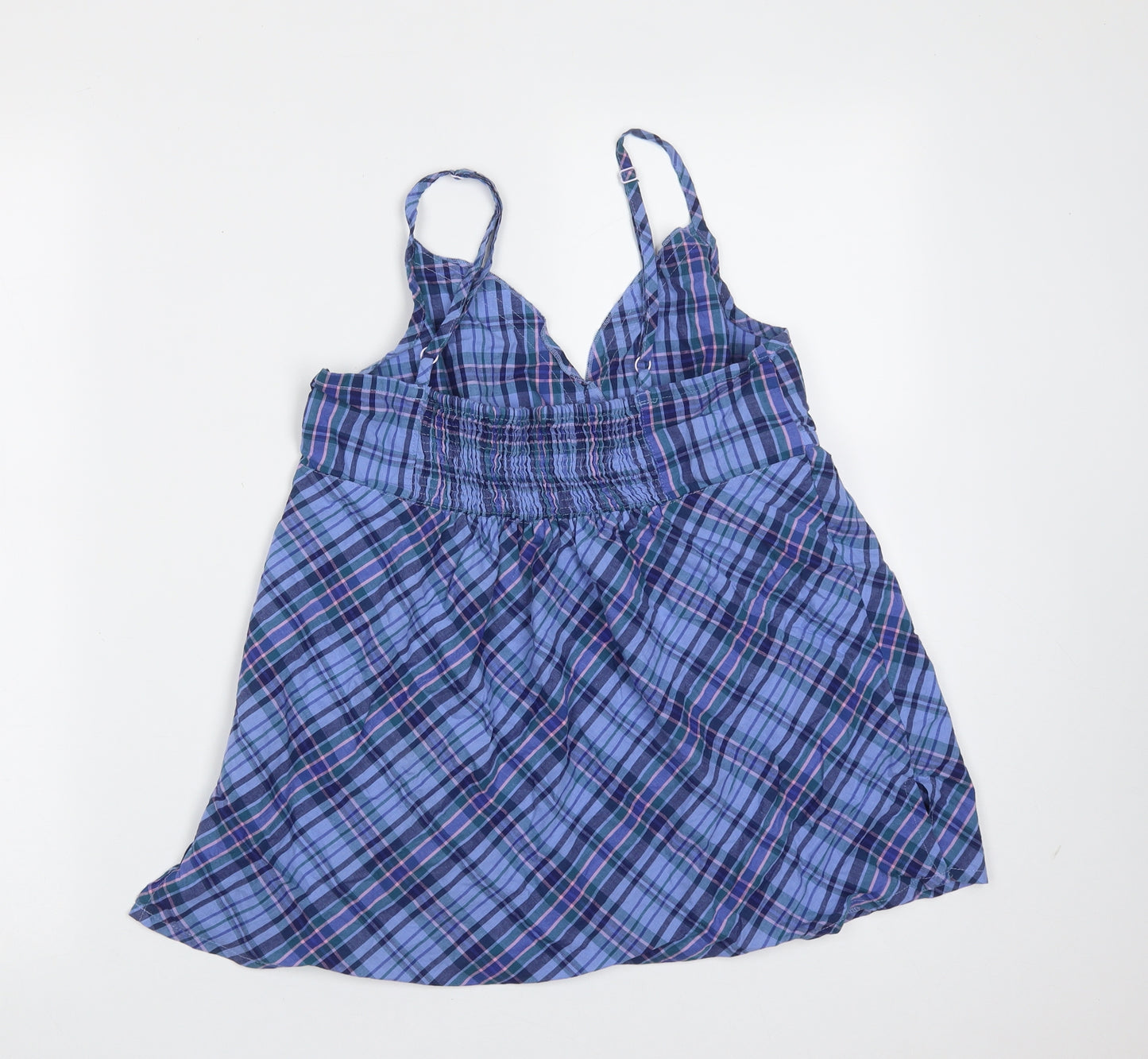 La Redoute  Womens Blue Plaid Cotton Camisole Blouse Size 12 V-Neck