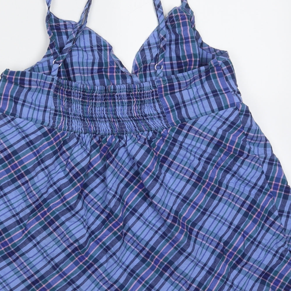 La Redoute  Womens Blue Plaid Cotton Camisole Blouse Size 12 V-Neck