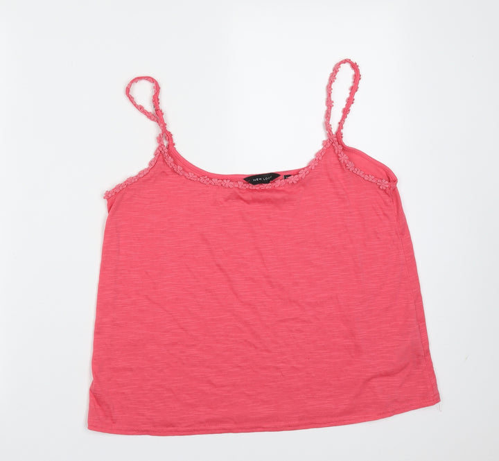 New Look Womens Pink  Polyester Camisole T-Shirt Size 12 Round Neck - Floral trim