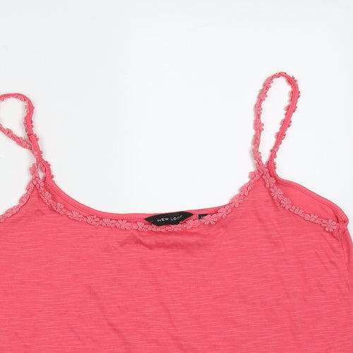 New Look Womens Pink  Polyester Camisole T-Shirt Size 12 Round Neck - Floral trim