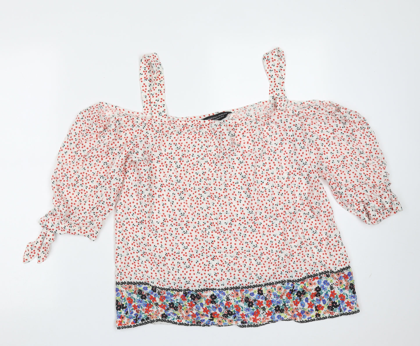 Dorothy Perkins Womens Multicoloured Floral Viscose Basic Blouse Size 12 Off the Shoulder - cold shoulder