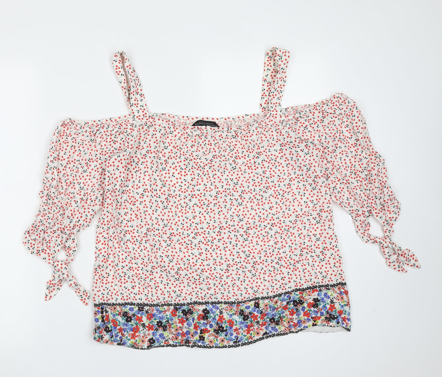 Dorothy Perkins Womens Multicoloured Floral Viscose Basic Blouse Size 12 Off the Shoulder - cold shoulder