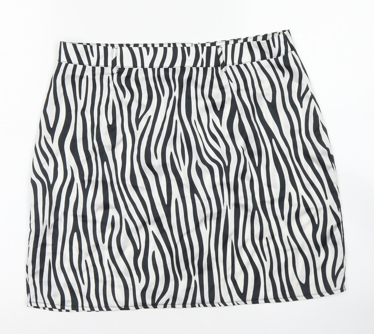 PRETTYLITTLETHING Womens White Animal Print Polyester A-Line Skirt Size 12   Button