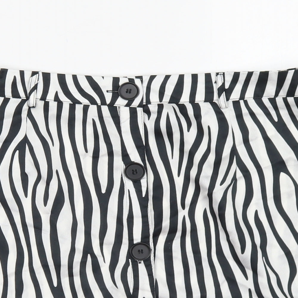 PRETTYLITTLETHING Womens White Animal Print Polyester A-Line Skirt Size 12   Button