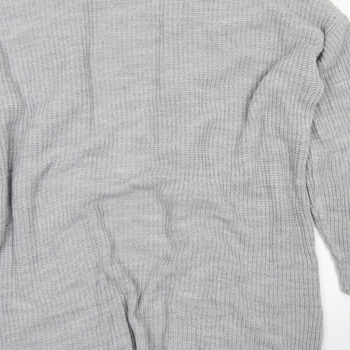 Boohoo Womens Grey Collared  Acrylic Cardigan Jumper Size 18