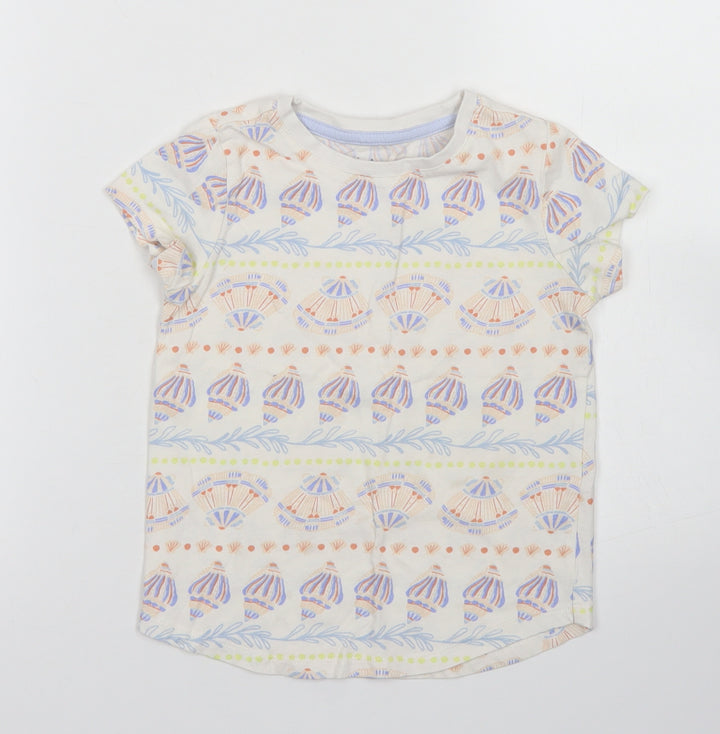 Nut,eg Girls Ivory Fair Isle Cotton Basic T-Shirt Size 5-6 Years Crew Neck  - Shell Print