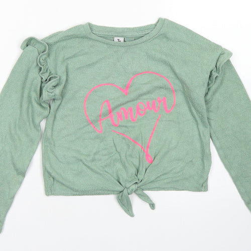 TU Girls Green  Viscose Cropped T-Shirt Size 6 Years Crew Neck  - Tie Front