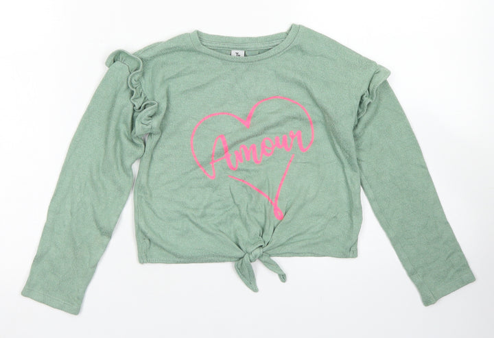 TU Girls Green  Viscose Cropped T-Shirt Size 6 Years Crew Neck  - Tie Front